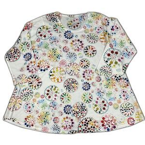 Et' Lois Top Womens Medium Artsy Art to Wear 3/4 Sleeve Shirt Colorful White USA